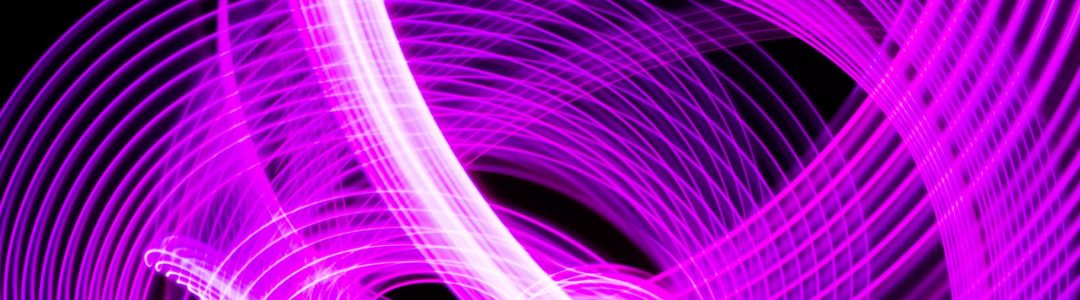 Abstract neon metallic pink curvy lines on black background. Technology data.